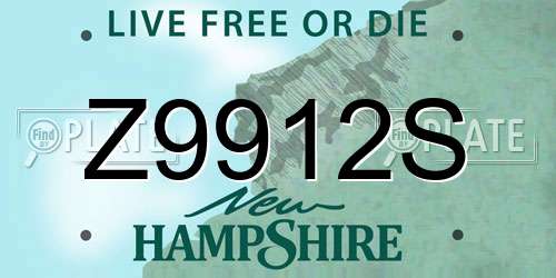 Z9912S New Hampshire License Plate
