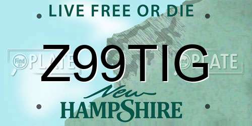 Z99TIG New Hampshire License Plate