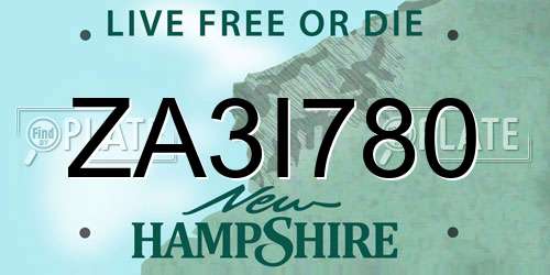 ZA3I780 New Hampshire License Plate