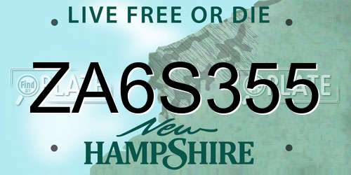 ZA6S355 New Hampshire License Plate
