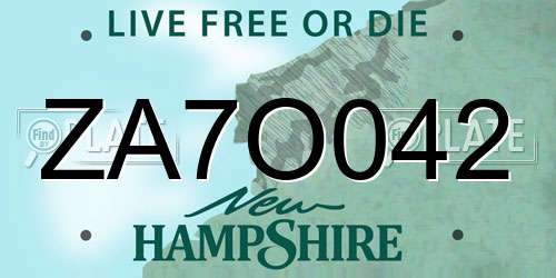 ZA7O042 New Hampshire License Plate