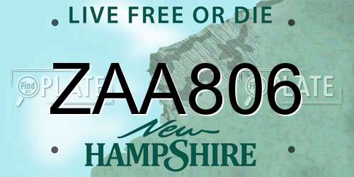 ZAA806 New Hampshire License Plate