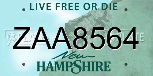 ZAA8564 New Hampshire License Plate