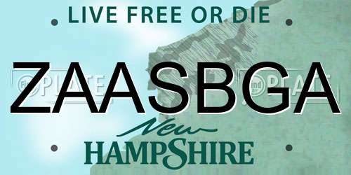 ZAASBGA New Hampshire License Plate