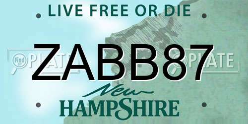 ZABB87 New Hampshire License Plate