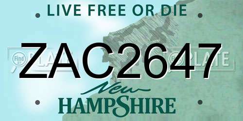 ZAC2647 New Hampshire License Plate