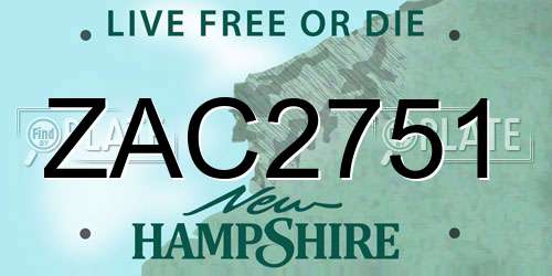ZAC2751 New Hampshire License Plate