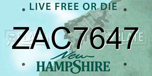 ZAC7647 New Hampshire License Plate