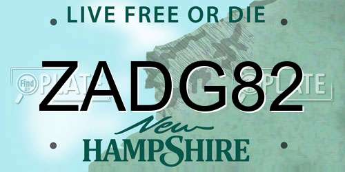 ZADG82 New Hampshire License Plate