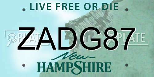 ZADG87 New Hampshire License Plate