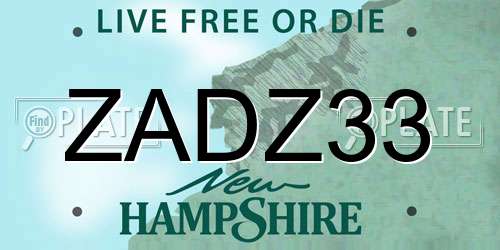 ZADZ33 New Hampshire License Plate