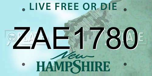 ZAE1780 New Hampshire License Plate