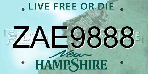 ZAE9888 New Hampshire License Plate