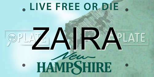 ZAIRA New Hampshire License Plate