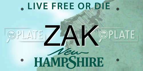 ZAK New Hampshire License Plate