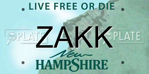 ZAKK New Hampshire License Plate