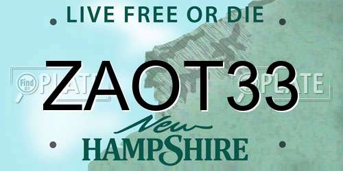 ZAOT33 New Hampshire License Plate
