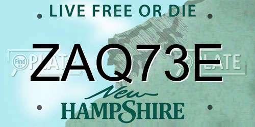 ZAQ73E New Hampshire License Plate