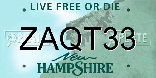 ZAQT33 New Hampshire License Plate