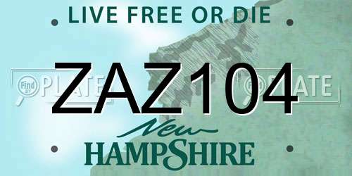 ZAZ104 New Hampshire License Plate