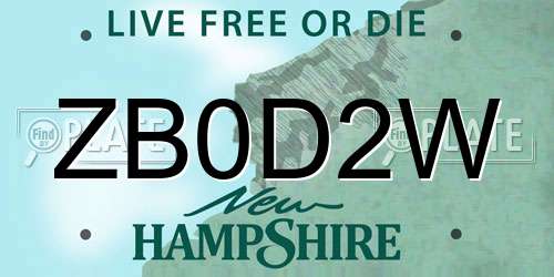 ZB0D2W New Hampshire License Plate