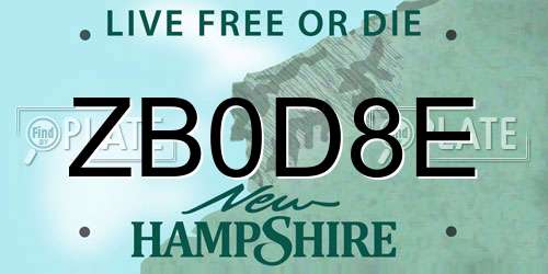 ZB0D8E New Hampshire License Plate
