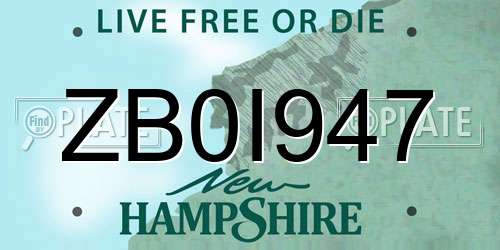 ZB0I947 New Hampshire License Plate