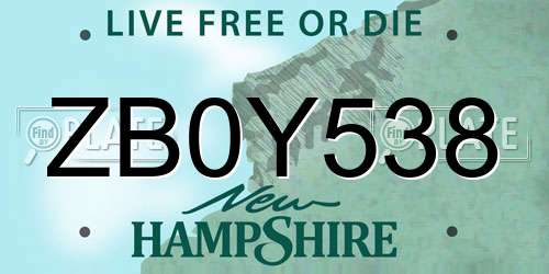 ZB0Y538 New Hampshire License Plate