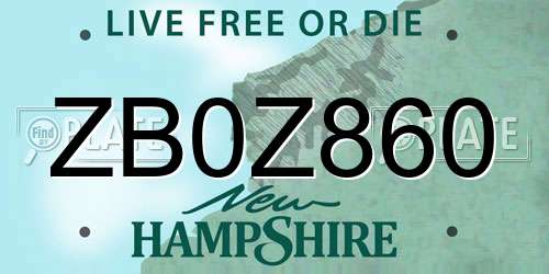 ZB0Z860 New Hampshire License Plate