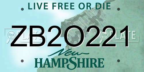 ZB2O221 New Hampshire License Plate
