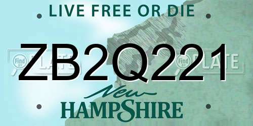 ZB2Q221 New Hampshire License Plate