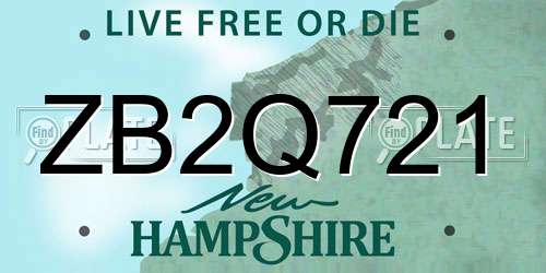 ZB2Q721 New Hampshire License Plate