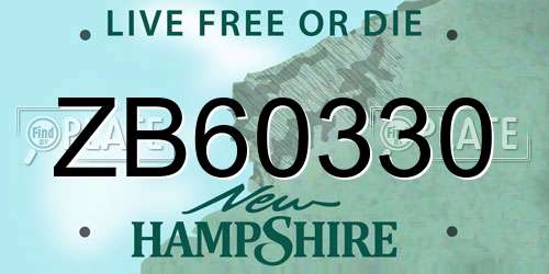 ZB60330 New Hampshire License Plate