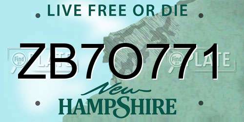 ZB7O771 New Hampshire License Plate