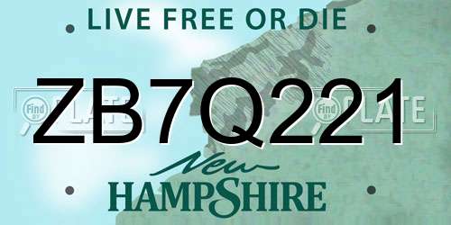 ZB7Q221 New Hampshire License Plate