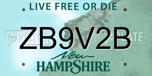 ZB9V2B New Hampshire License Plate