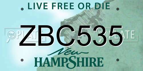 ZBC535 New Hampshire License Plate