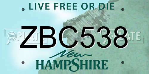 ZBC538 New Hampshire License Plate