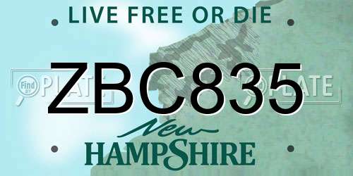 ZBC835 New Hampshire License Plate