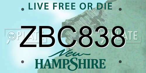 ZBC838 New Hampshire License Plate