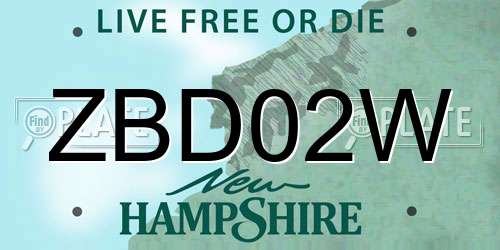 ZBD02W New Hampshire License Plate