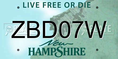 ZBD07W New Hampshire License Plate