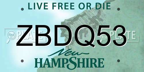 ZBDQ53 New Hampshire License Plate