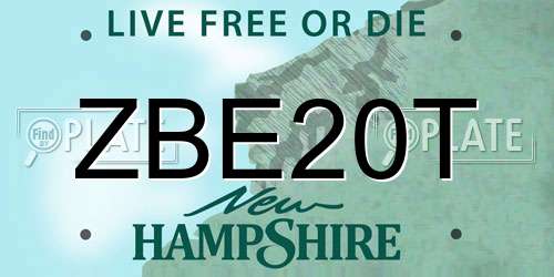 ZBE20T New Hampshire License Plate
