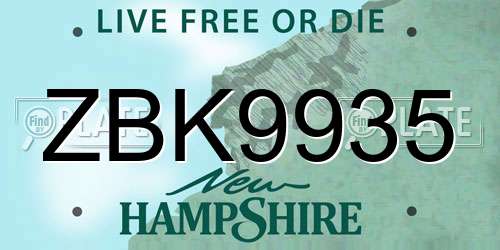 ZBK9935 New Hampshire License Plate