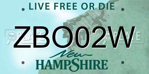 ZBO02W New Hampshire License Plate