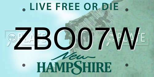 ZBO07W New Hampshire License Plate
