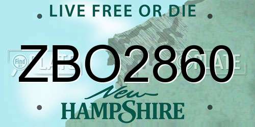 ZBO2860 New Hampshire License Plate