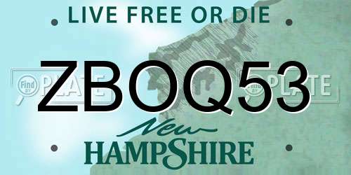 ZBOQ53 New Hampshire License Plate