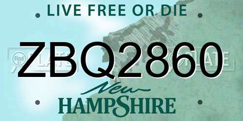 ZBQ2860 New Hampshire License Plate